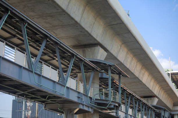 New BTTS skytrain line with pedestrian bridge below on Phahoyothin Road in Bangkok