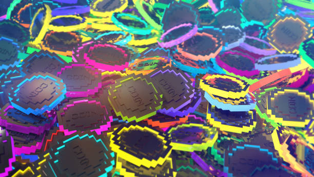 Modern technology illustration with heap of abstract stylized digital coins
