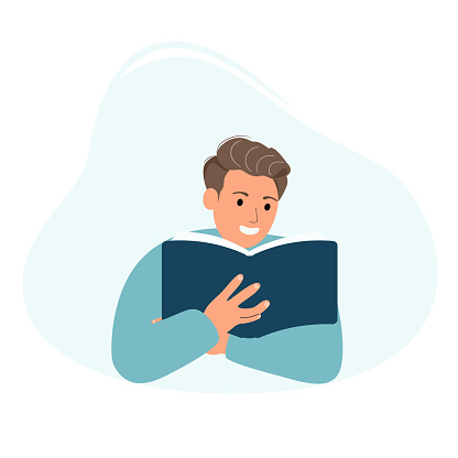 A man is reading a book while sitting. The concept of learning and literacy day. Cute vector illustration