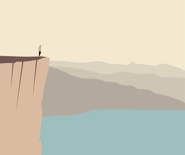 ÐÐ»Ñ ÐÐ½ÑÐ µÑÐ½ÐµÑÐ° A man on the edge of a cliff. Vector illustration. Landscape with rocks and sea. cliffs stock illustrations