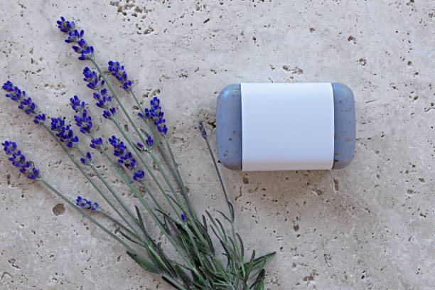 istock Lavender soap with lavender flowers on stone plate 1366626164