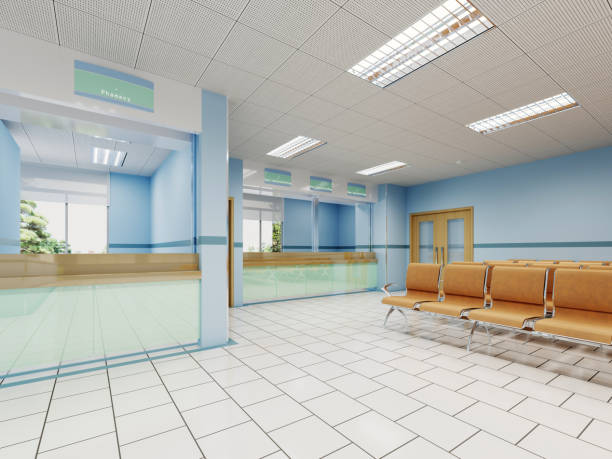 Pharmacy and registration office for admitting patients in the hospital. Pharmacy and registration office for admitting patients in the hospital. 3d rendering. doctors office stock pictures, royalty-free photos & images