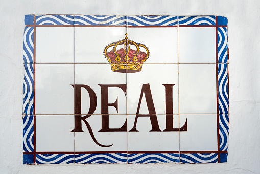 Benalmadena village old town Calle Real street road sign with tiles in Costa del Sol of Malaga in Andalusia Spain