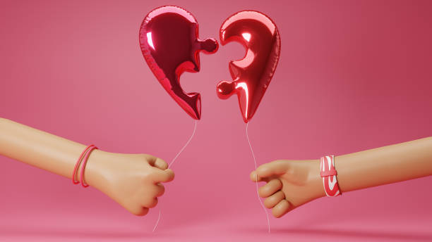 istock 3D Render Two Hands Holding Heart Puzzle Pieces Shiny Balloons 1366629450