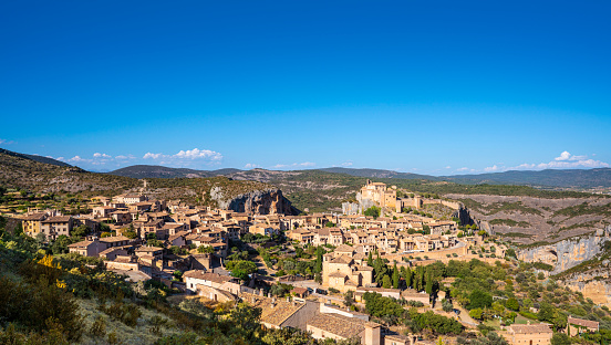 Alquezar skyline in Somontano of Barbastro in Huesca of Aragon, one of the most beautiful villages in Spain.