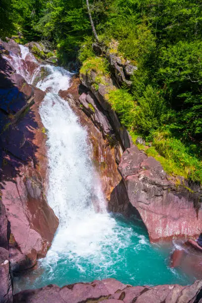 Pineta Valley La Larry Waterfalls in Pyrenees National Park of Ordesa and Monte Perdido in Huesca Aragon of Spain
