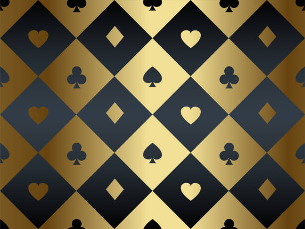 Black and gold seamless pattern fabric poker table. Minimalistic casino vector background rhomb texture card symbol. Wrapping paper texture Black and gold seamless pattern fabric poker table. Minimalistic casino vector background rhomb texture card symbol. Wrapping paper texture. casino stock illustrations