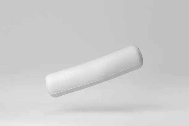 White Bolster or long pillows on white background. minimal concept. 3D render.