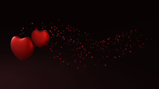Two red hearts jumping together emitting love.