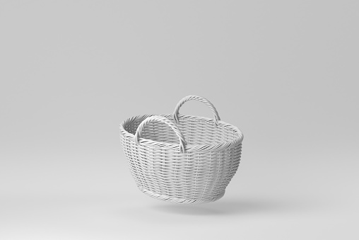 Wicker basket on white background. minimal concept. 3D render.