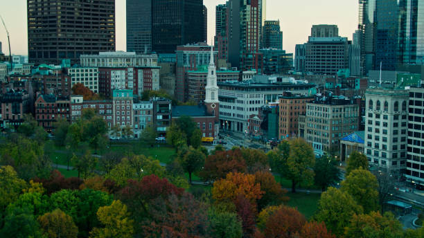 istock Drone Shot of Boston Common at Sunrise 1366634709