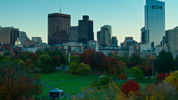 istock Drone View Over Boston Common at Sunrise Towards Downtown Buildings 1366634715