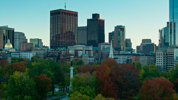 istock Boston Common at Sunrise and Downtown Skyline - Aerial 1366634720