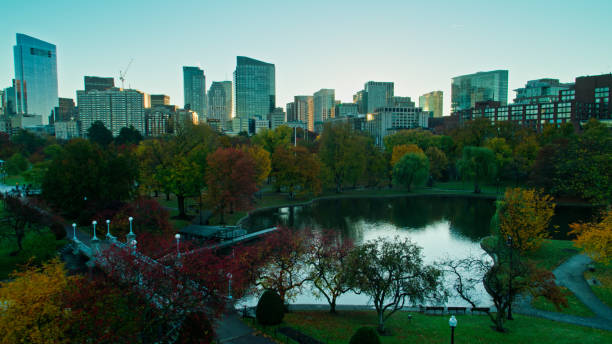 istock Autumn Morning in Boston Common - Aerial 1366634755