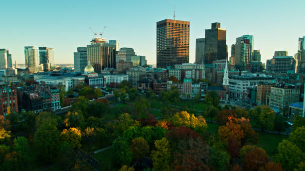 istock Drone View Over Boston Common at Sunrise Towards Massachusetts State House 1366634781