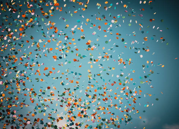 background of confetti in the air celebration in the city stock photo