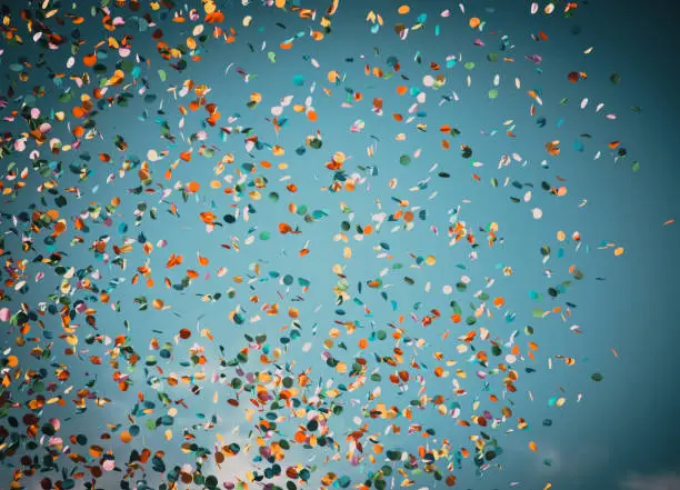 background of confetti in the air celebration in the city