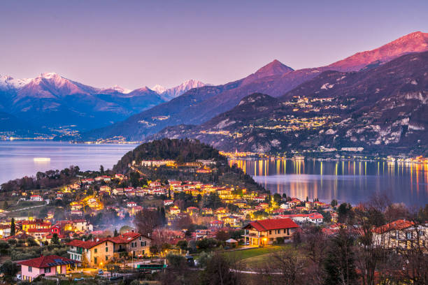 Bellagio, Como, Italy Bellagio, Como, Italy town view on Lake Como at twilight. como italy photos stock pictures, royalty-free photos & images