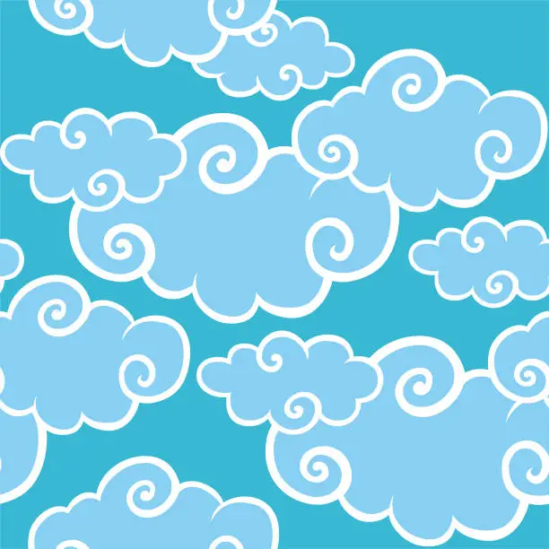Vector illustration of Seamless Vector Blue Pattern with Clouds