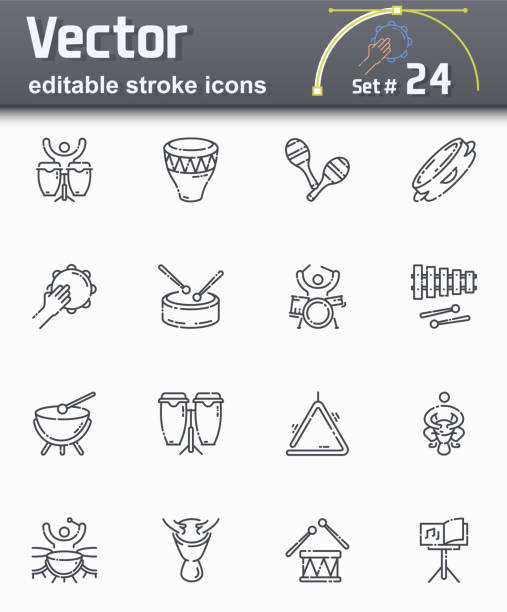 illustrazioni stock, clip art, cartoni animati e icone di tendenza di set di icone di linea di tratto modificabile vettoriale di strumenti musicali variabili - maracas