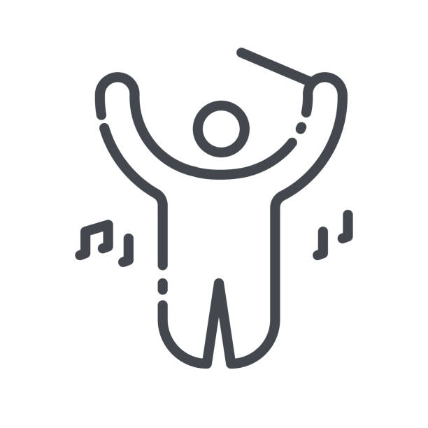 Vector line icon of conductor with his baton. Vector line icon of conductor with his baton. lectern symbol isolated on transparent background. conductor baton stock illustrations