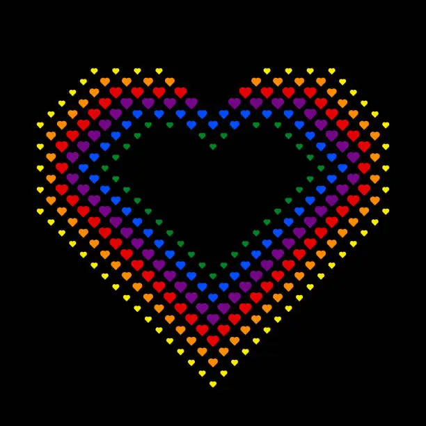 Vector illustration of Halftone Heart-shaped Dots Rainbow Color