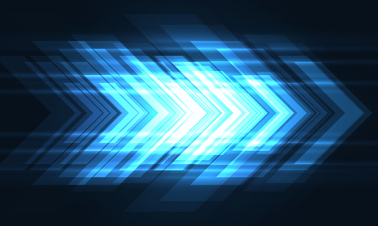 Abstract blue arrows high-speed movement futuristic technology background concept. Dynamic motion blue hi tech digital arrows and stripes. Vector illustration