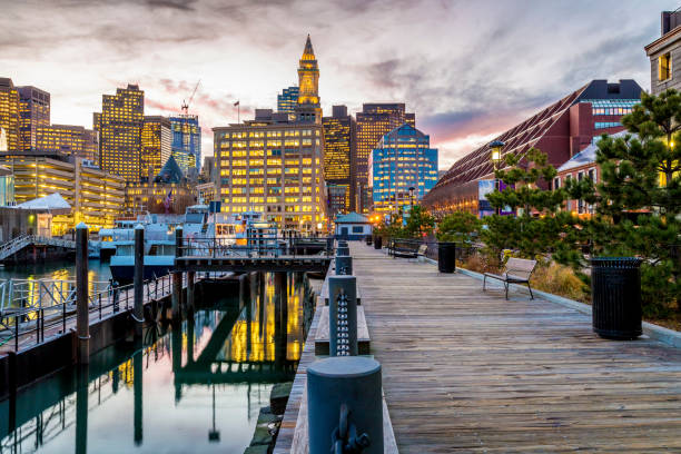 Boston Panoramic view of the historic architecture of Boston in Massachusetts, USA. boston massachusetts stock pictures, royalty-free photos & images