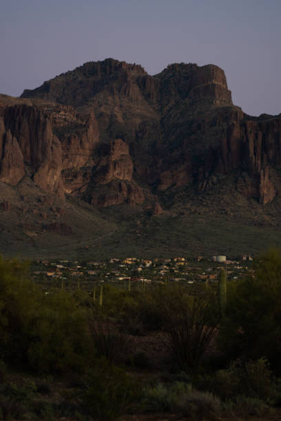 Superstition Mountains In The Evening in BLM Camping Area 2 stock photo