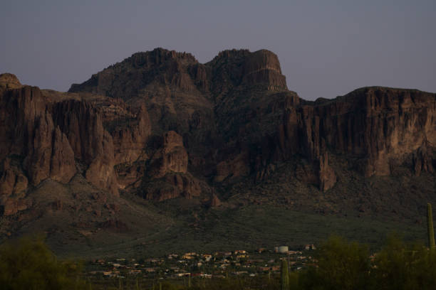 Superstition Mountains In The Evening In BLM Camping Area stock photo