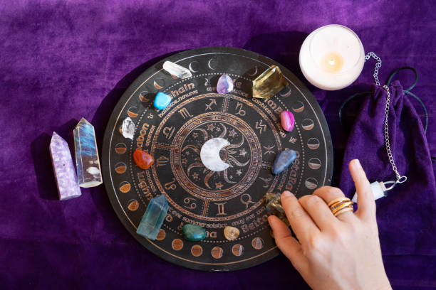istock Top view of astrologer hands 1366655816