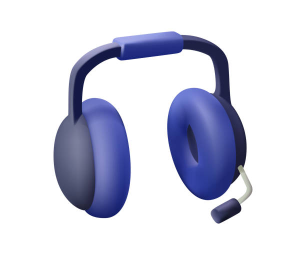 ilustraciones, imágenes clip art, dibujos animados e iconos de stock de soporte de auriculares del operador 3d icono. dispositivo blanco profesional con micrófono. ayuda y discusión de problemas de usuario. - headset
