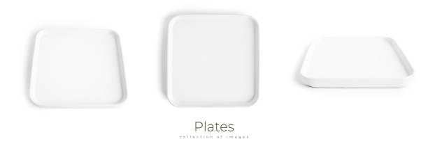 흰색 배경에 격리된 흰색 플레이트 - plastic plate 뉴스 사진 이미지