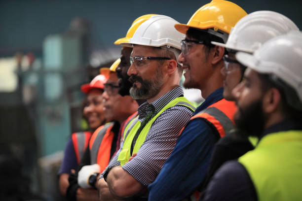 engineer team  full skill quality for maintenance and training  in industry factory worker , warehouse Workshop for factory operators, mechanical engineering team production.
