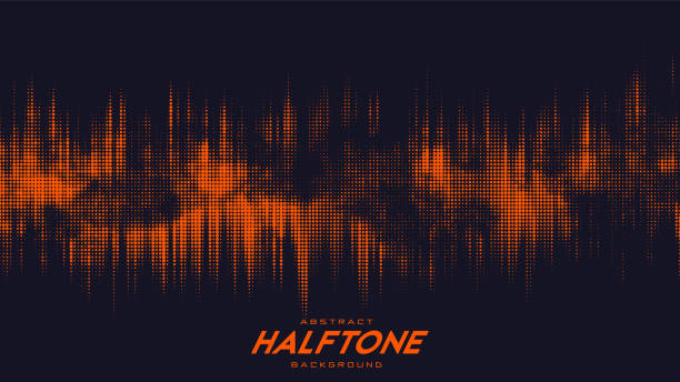 ilustrações de stock, clip art, desenhos animados e ícones de abstract vector torn orange halftone sound wave. scrathed dotted texture element. - professional sport