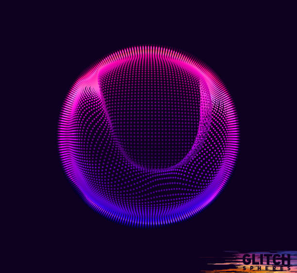 istock Corrupted violet point sphere. Abstract vector colorful mesh on dark background. Futuristic style card. 1366662969
