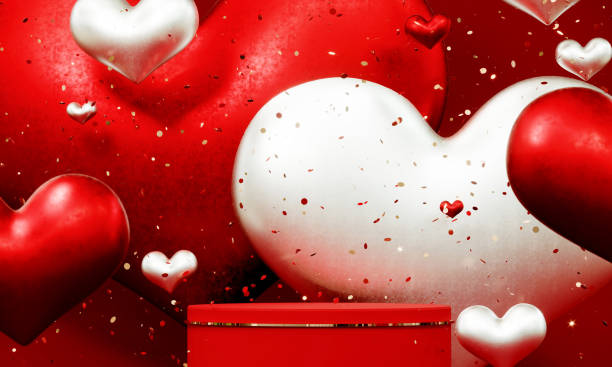 istock Valentines day podium showcase for product presentation, 3D Rendering. 1366665287