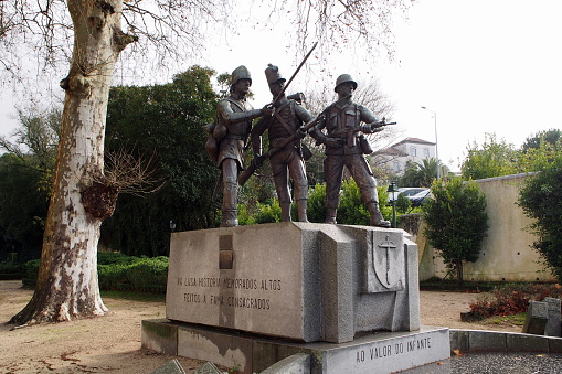 `Valor of Infantry` Monument, installed in 1978, by Soares Branco, outside of the Infantry Practical School housed in the part of former Convent of Mafra, Portugal