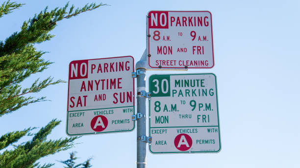 No parking sign in San Francisco, California, USA No parking signs in San Francisco, California. The three signs make it hard to understand for the visitors. No parking signs on a light pole no parking sign photos stock pictures, royalty-free photos & images