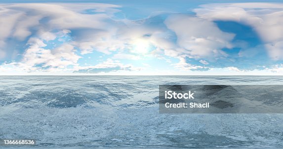 istock 3D rendering. Blue sky with clouds at sunset or sunrise. Environment 360 HDRI MAP. Equivalent projection, spherical panorama. 1366668536
