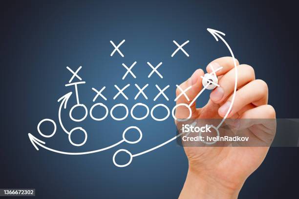 Coach Drawing American Football Game Playbook Stock Photo - Download Image Now - Strategy, Planning, Sports Playbook