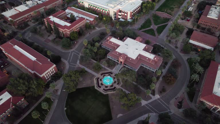 Drone View of the University of Arizona in Tucson, AZ at Sunset