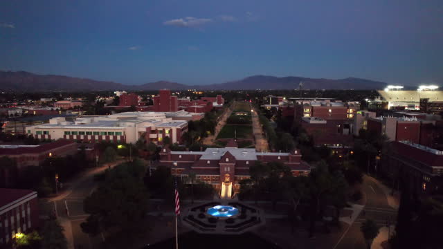 Drone View of the University of Arizona in Tucson, AZ at Sunset