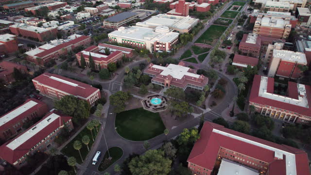 Drone View of the University of Arizona in Tucson, AZ at Sunset