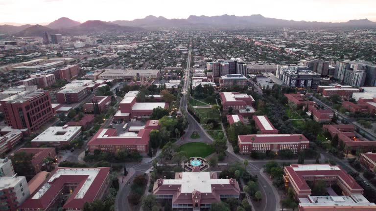 Drone View of the University of Arizona in Tucson, AZ at Sunset