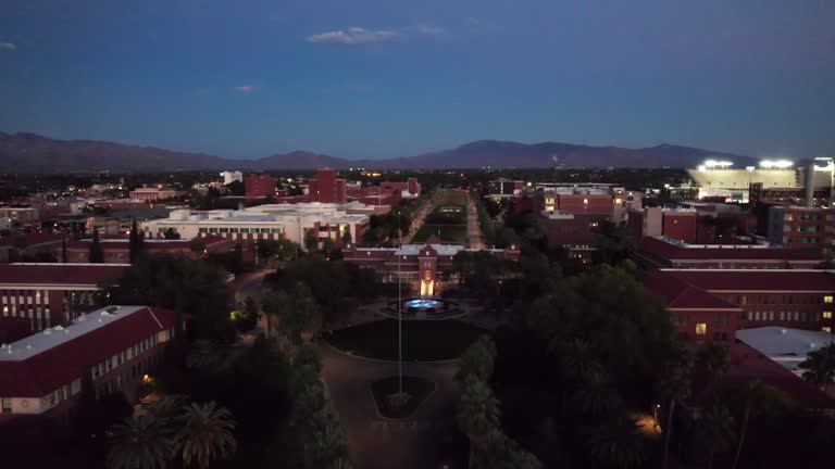 Drone View of the University of Arizona in Tucson, AZ at Sunset