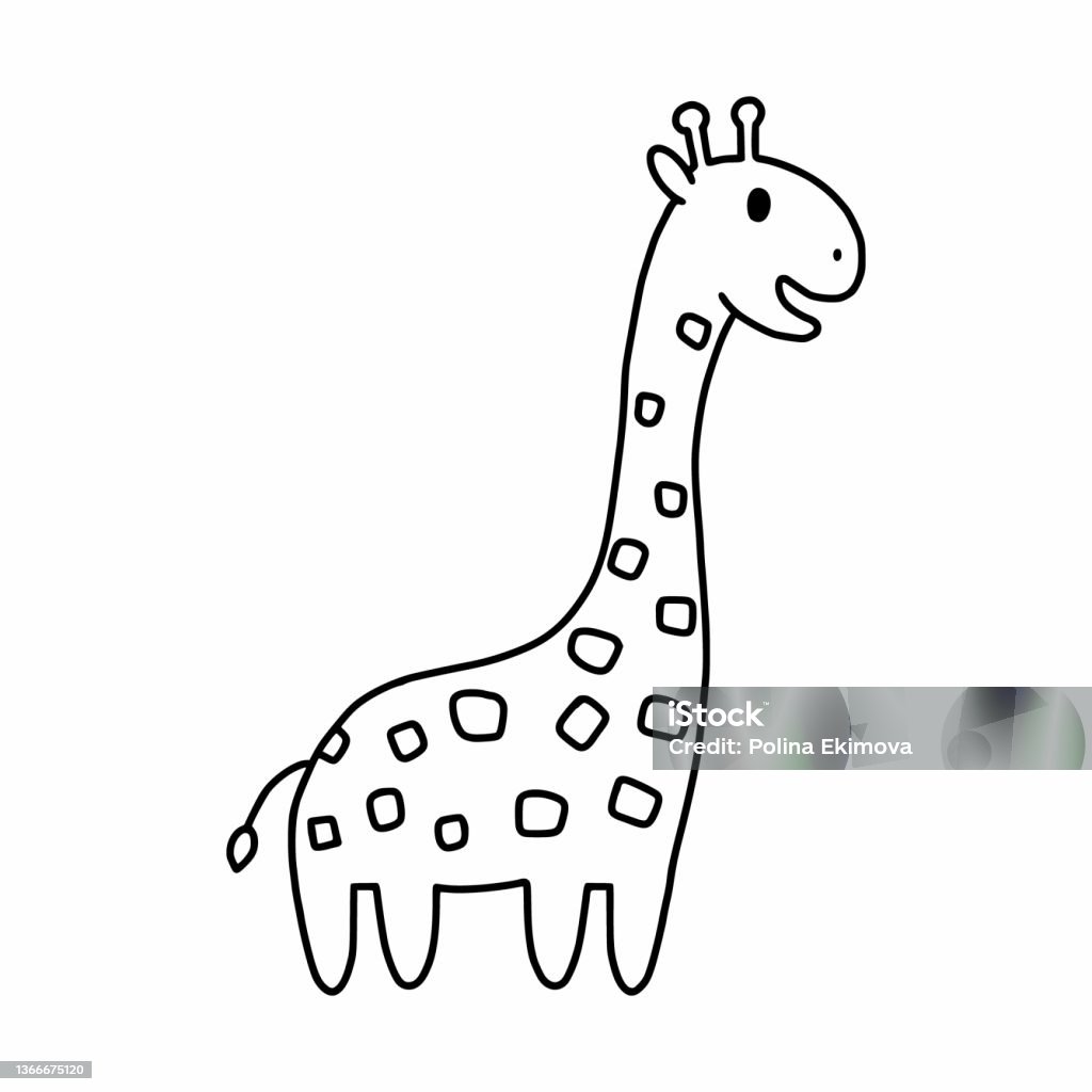 Cute Giraffe In Doodle Style Coloring Book With An African Animal Stock