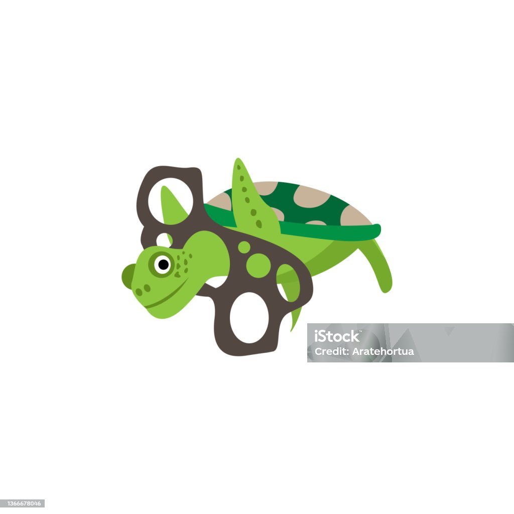 Isolated Turtle Trapped In Six Pack Plastic Rings Vector Stock Illustration  - Download Image Now - iStock