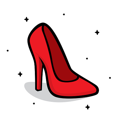 Vector illustration of a hand drawn red high heel shoe against a white background.