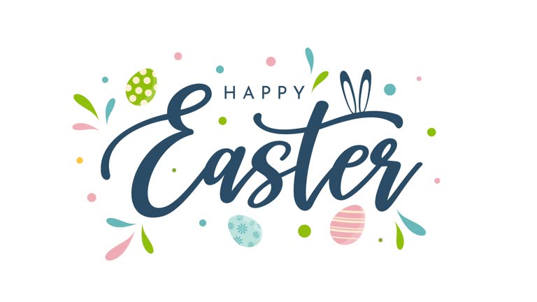 Happy Easter animation with rabbit ears and eggs. 4k animation